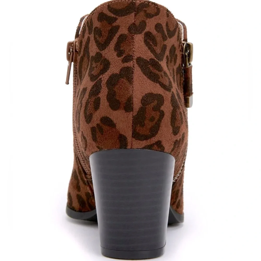 NIB [Style & Co.] Masrinaa Brown Leopard Ankle Block Heel Booties Women’s Sz 6 - Picture 3 of 14